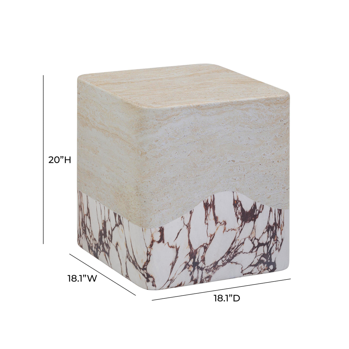 Brut Faux Travertine &amp; Breccia Concrete Indoor/Outdoor Side Table