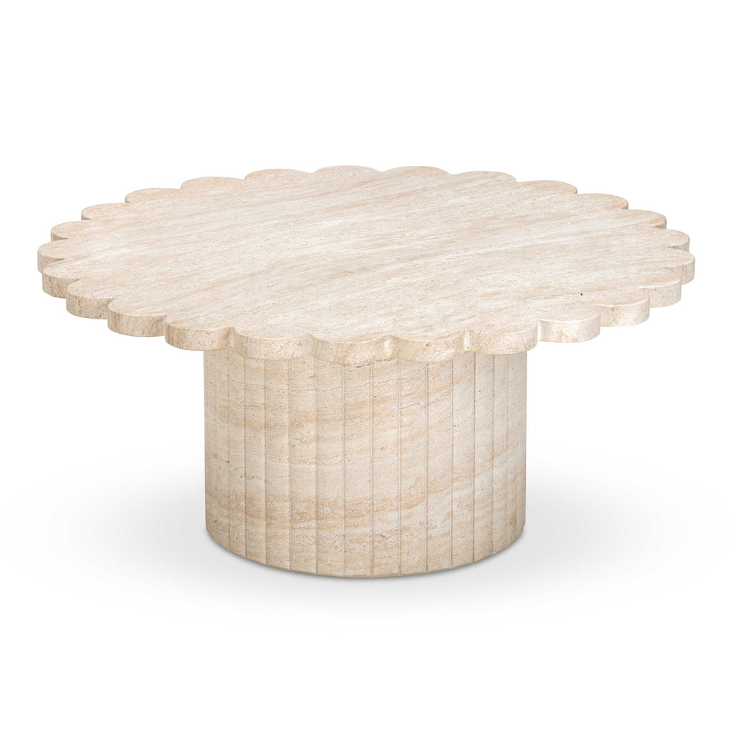 Blossom 36" Washed Faux Travertine Finish Indoor/Outdoor Round Coffee Table