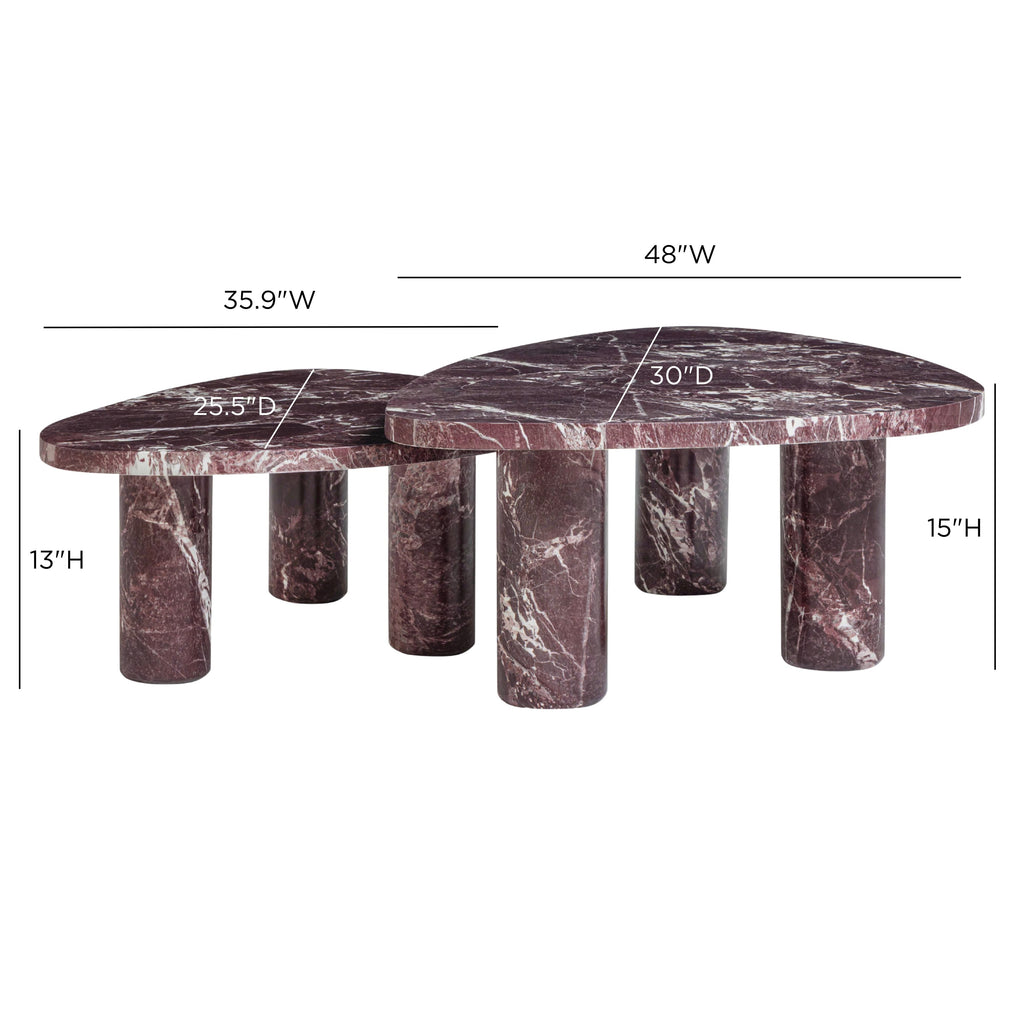 Libby 2-Piece Faux Red Levanto Marble Indoor/Outdoor Nesting Coffee Table Set