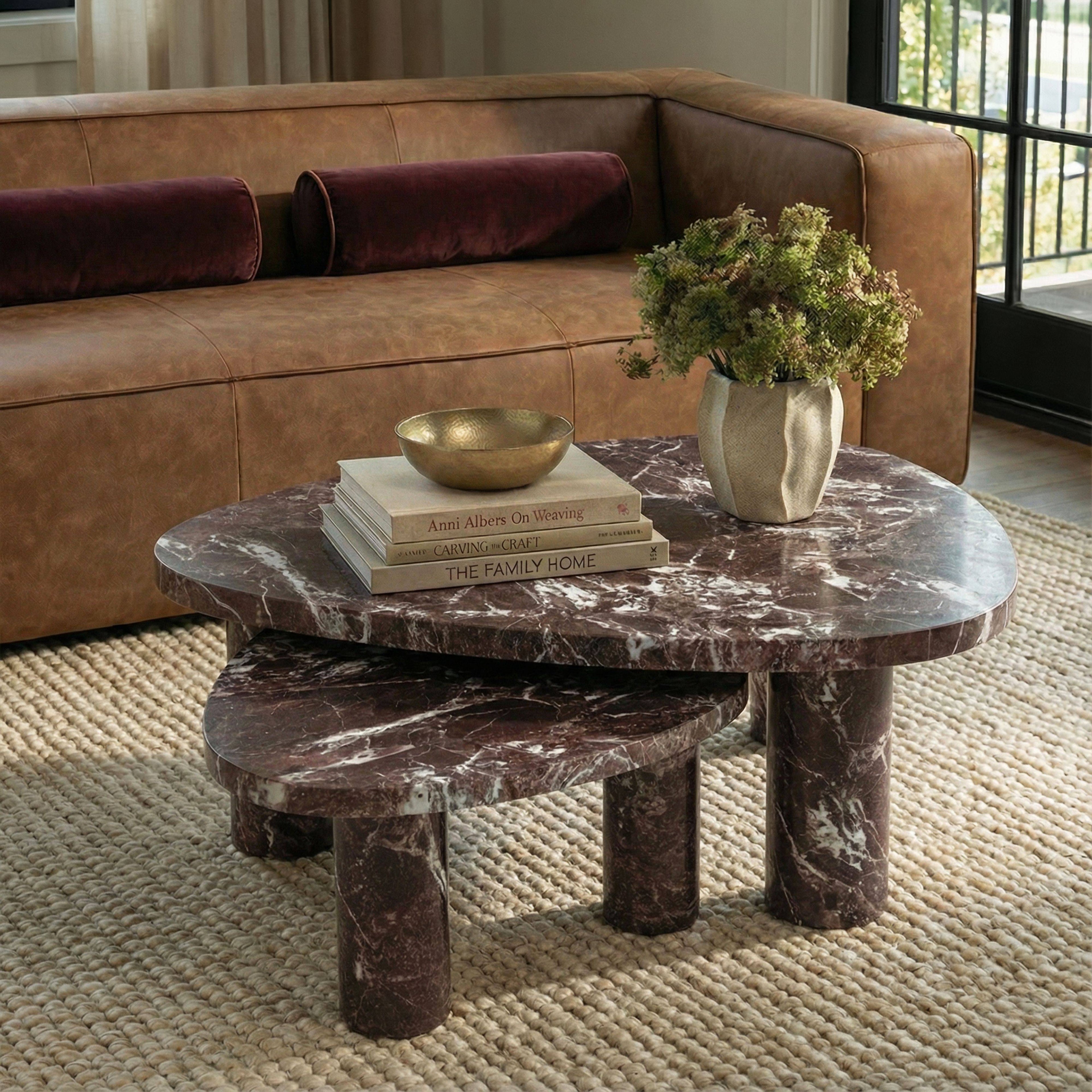 Libby Faux Red Levanto Marble Indoor/Outdoor Coffee Table (36"-48")