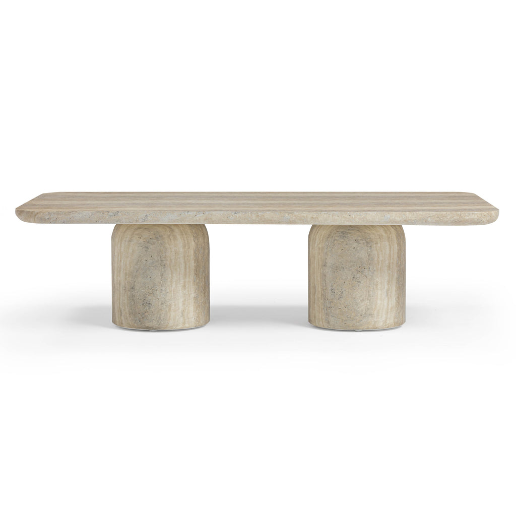 Tyche 55" Faux Travertine Indoor/Outdoor Concrete Rectangular Coffee Table