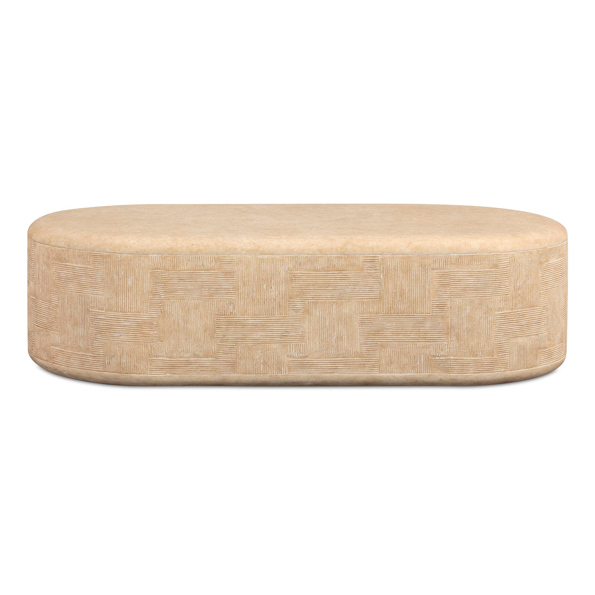 Suraya 55" Indoor/Outdoor Concrete Rounded Coffee Table — Faux Travertine null