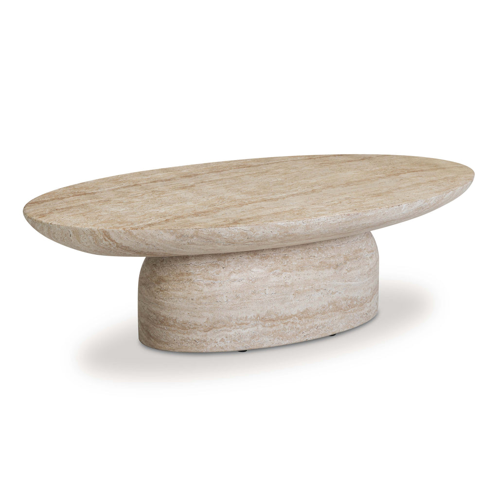 Sonia 51" Faux Travertine Indoor/Outdoor Concrete Coffee Table