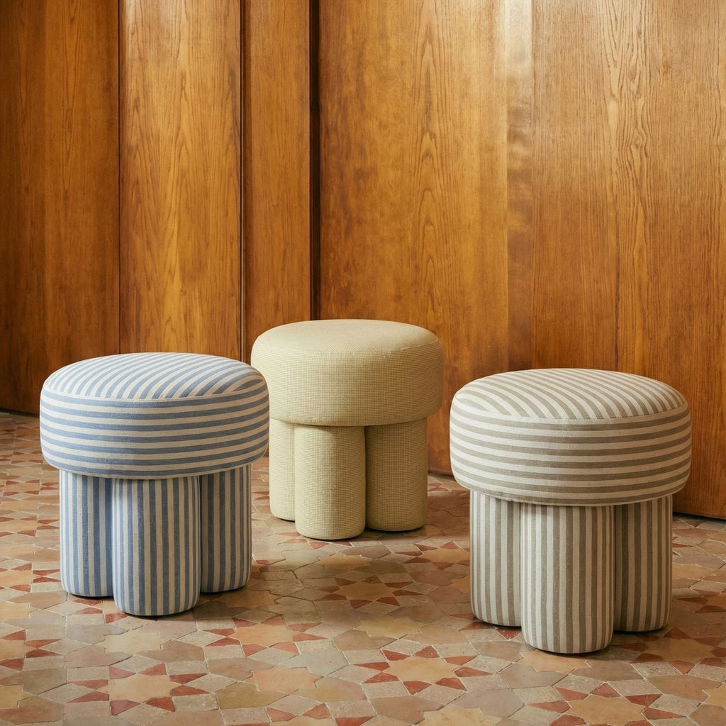 Masha Yellow Gingham Performance Linen Accent Stool