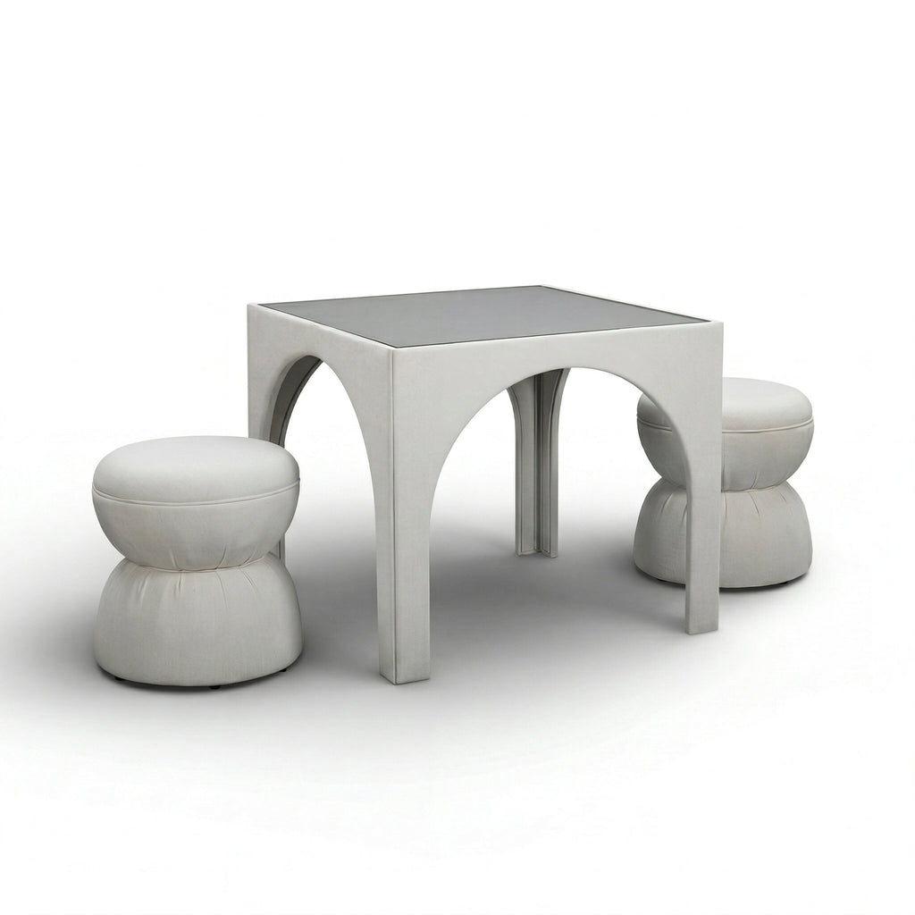 Tomlin Performance Chenille Game Table and Two Ottomans Set