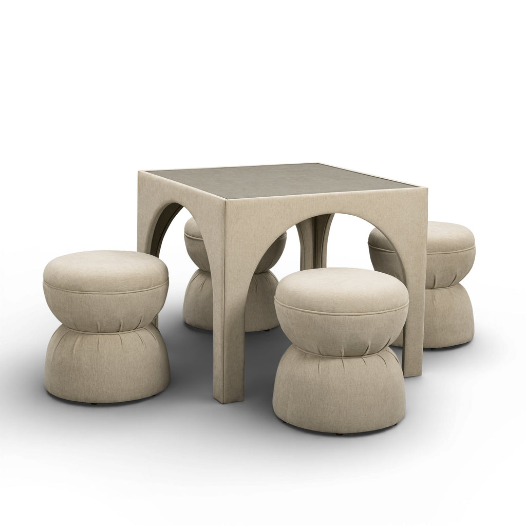 Tomlin Performance Chenille Game Table and Two Ottomans Set — Tan null