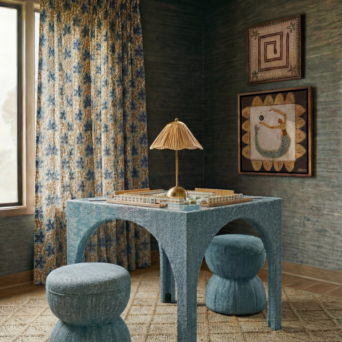 Tomlin Performance Chenille Game Table and Two Ottomans Set