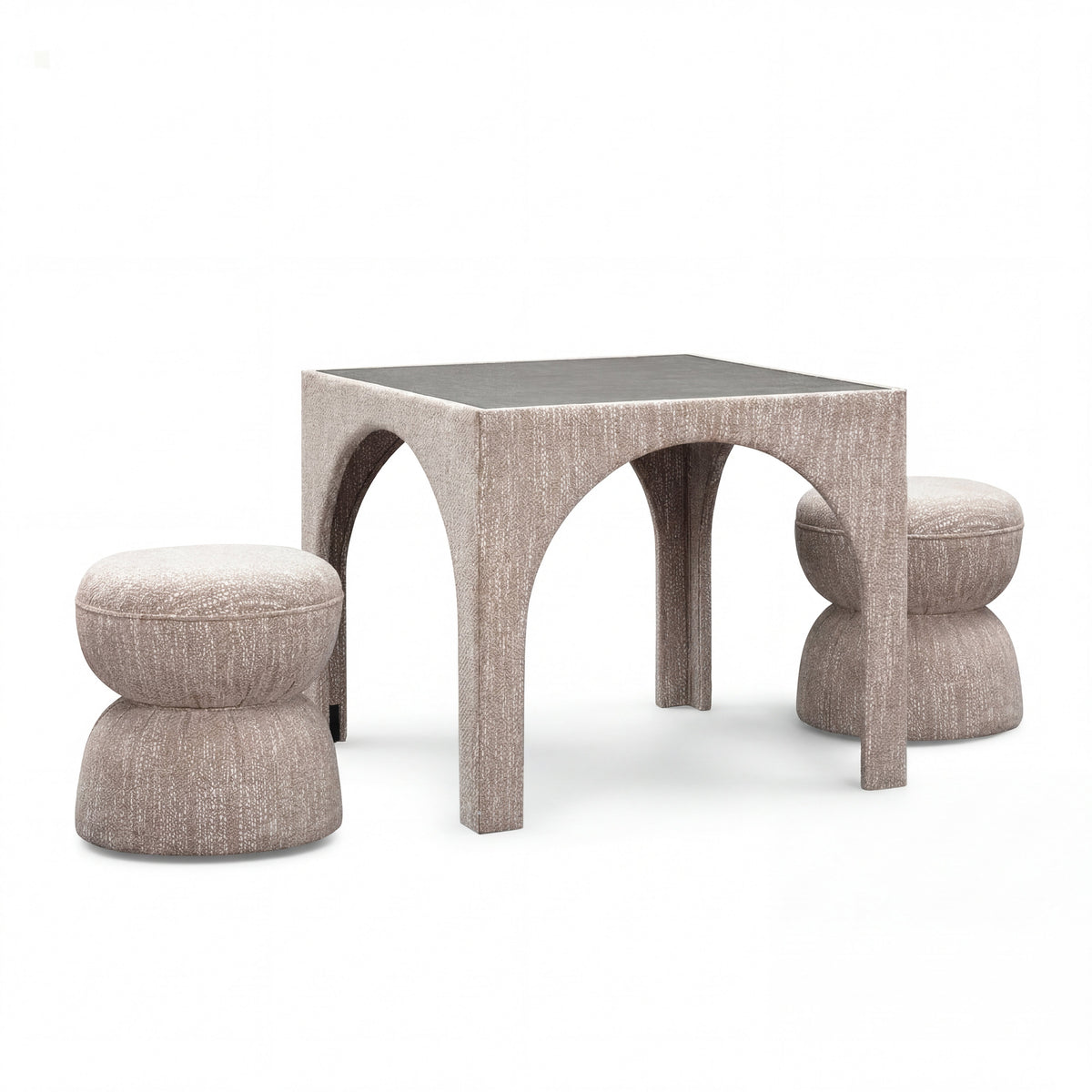 Tomlin Performance Chenille Game Table and Two Ottomans Set — Beige null