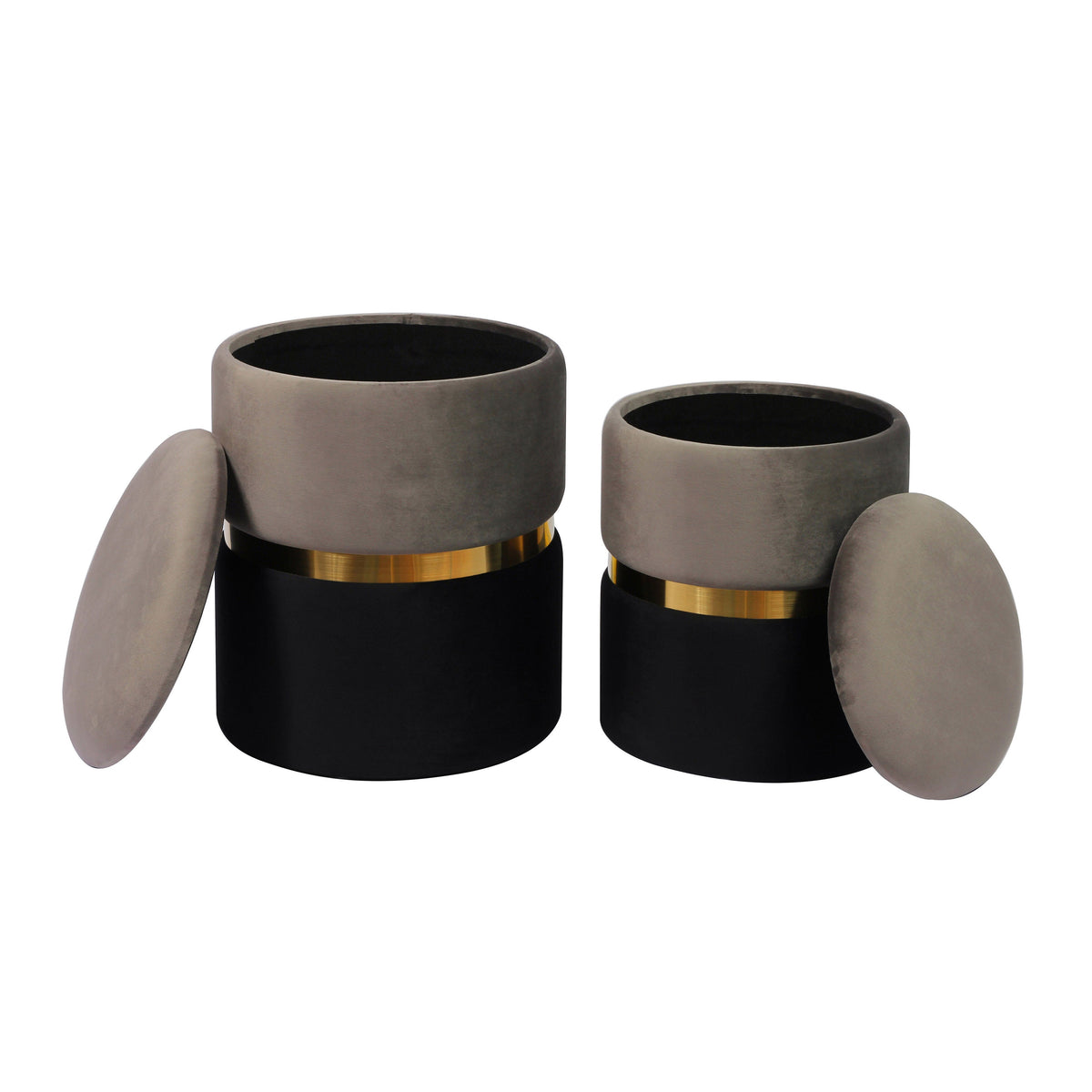 Gigi Grey and Black Performance Velvet Storage Ottomans - Set of 2
