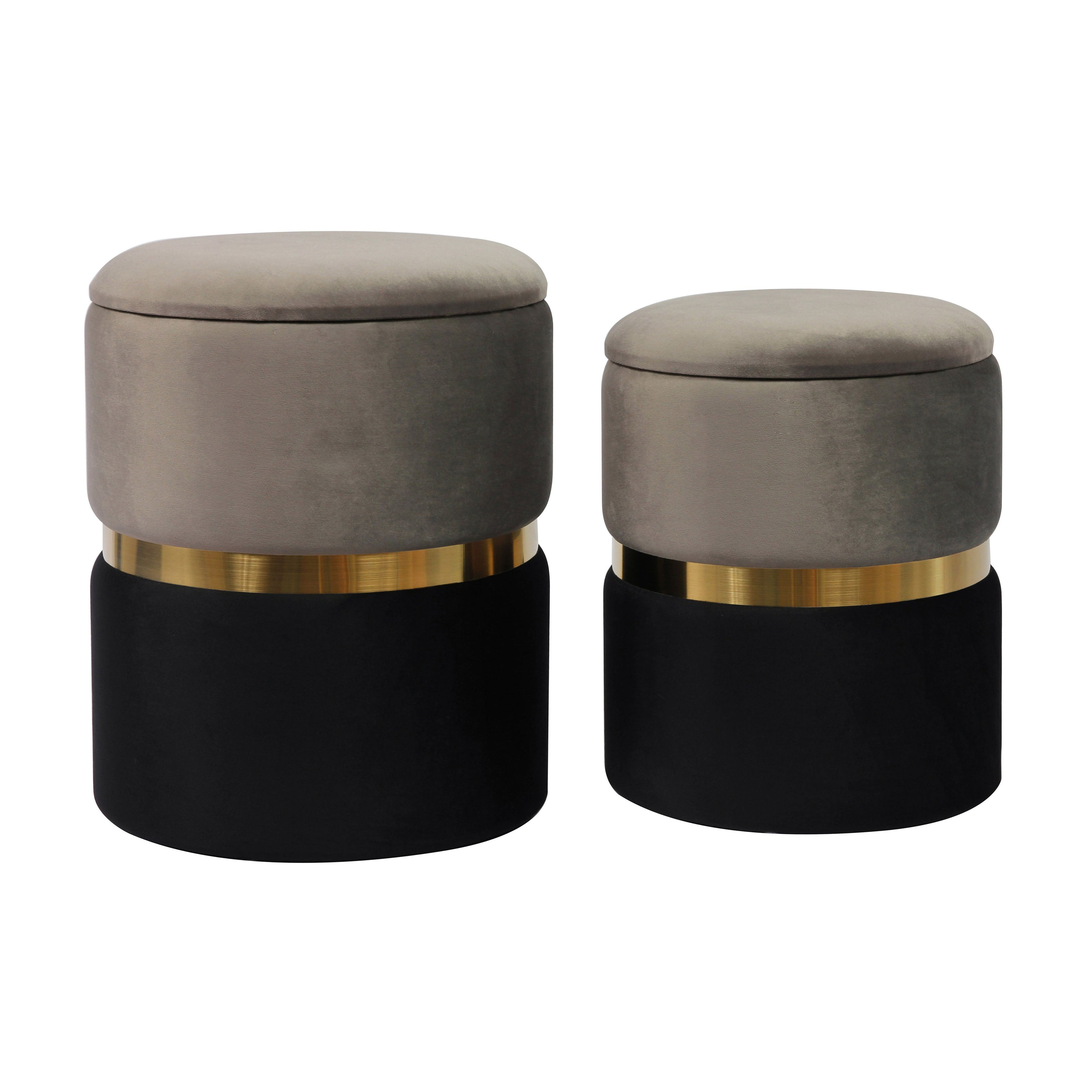 Gigi Grey and Black Performance Velvet Storage Ottomans - Set of 2