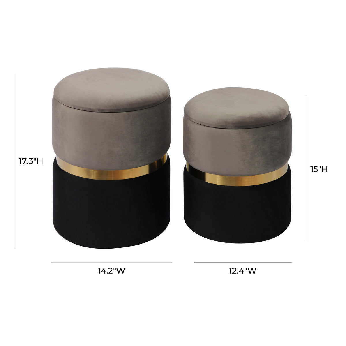 Gigi Grey and Black Performance Velvet Storage Ottomans - Set of 2