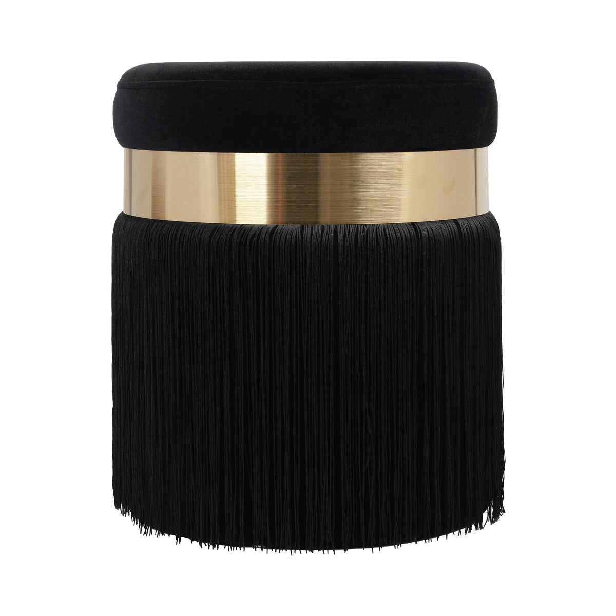 Melody Velvet Tasseled Ottoman — Black null