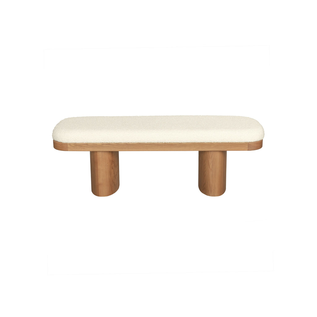 Ollie 48" White Performance Boucle Wooden Bench