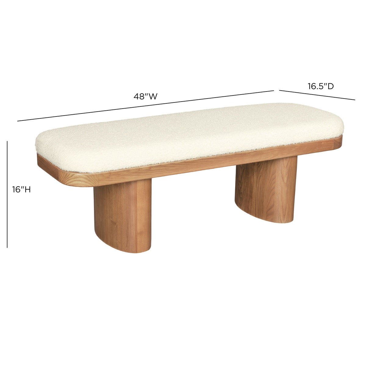 Ollie 48" White Performance Boucle Wooden Bench