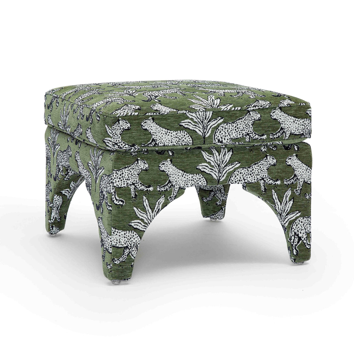 Raji Leopard Performance Jacquard Ottoman — Olive Green null