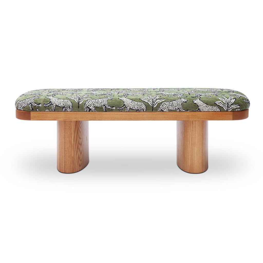 Ollie 48" Olive Green Leopard Performance Jacquard Bench