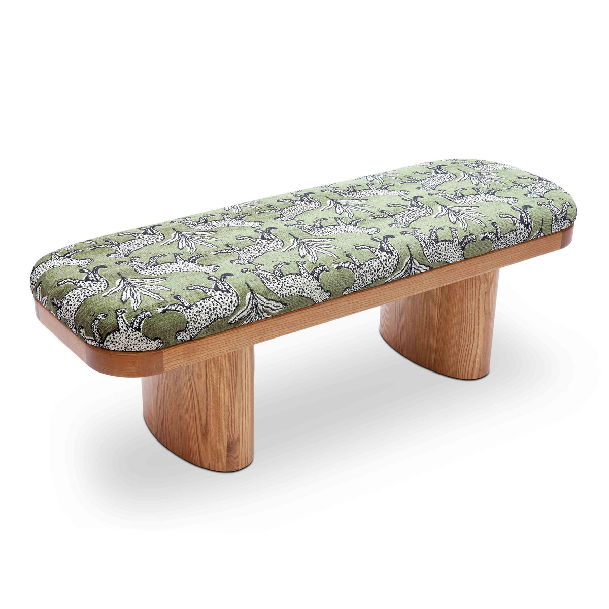 Ollie 48" Olive Green Leopard Performance Jacquard Bench