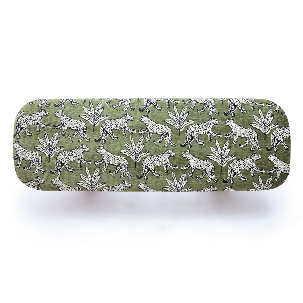 Ollie 48" Olive Green Leopard Performance Jacquard Bench