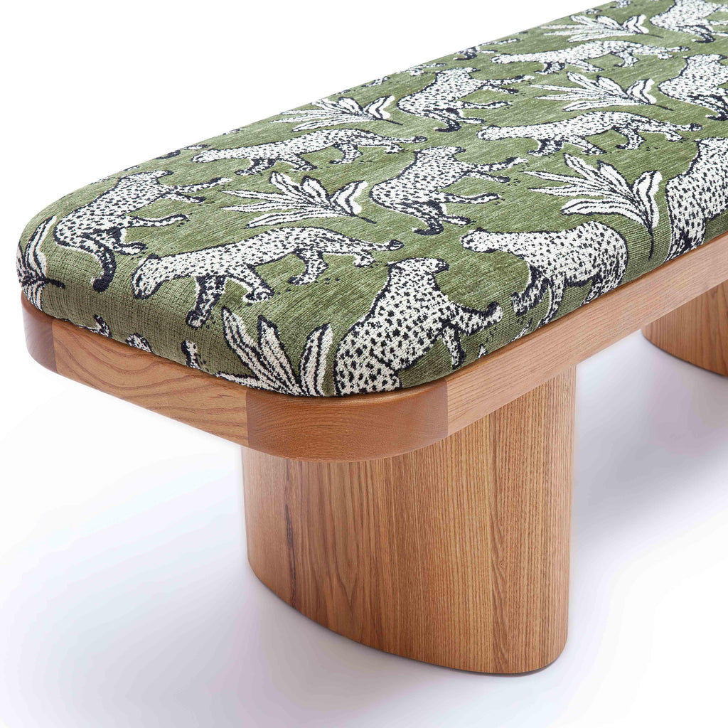 Ollie 48" Olive Green Leopard Performance Jacquard Bench