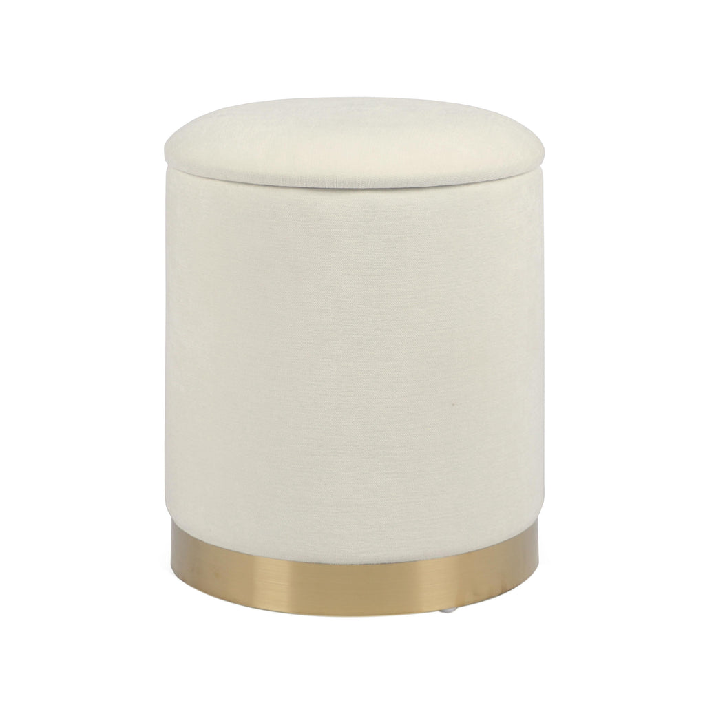 Zoe Cream Chenille Storage Ottoman