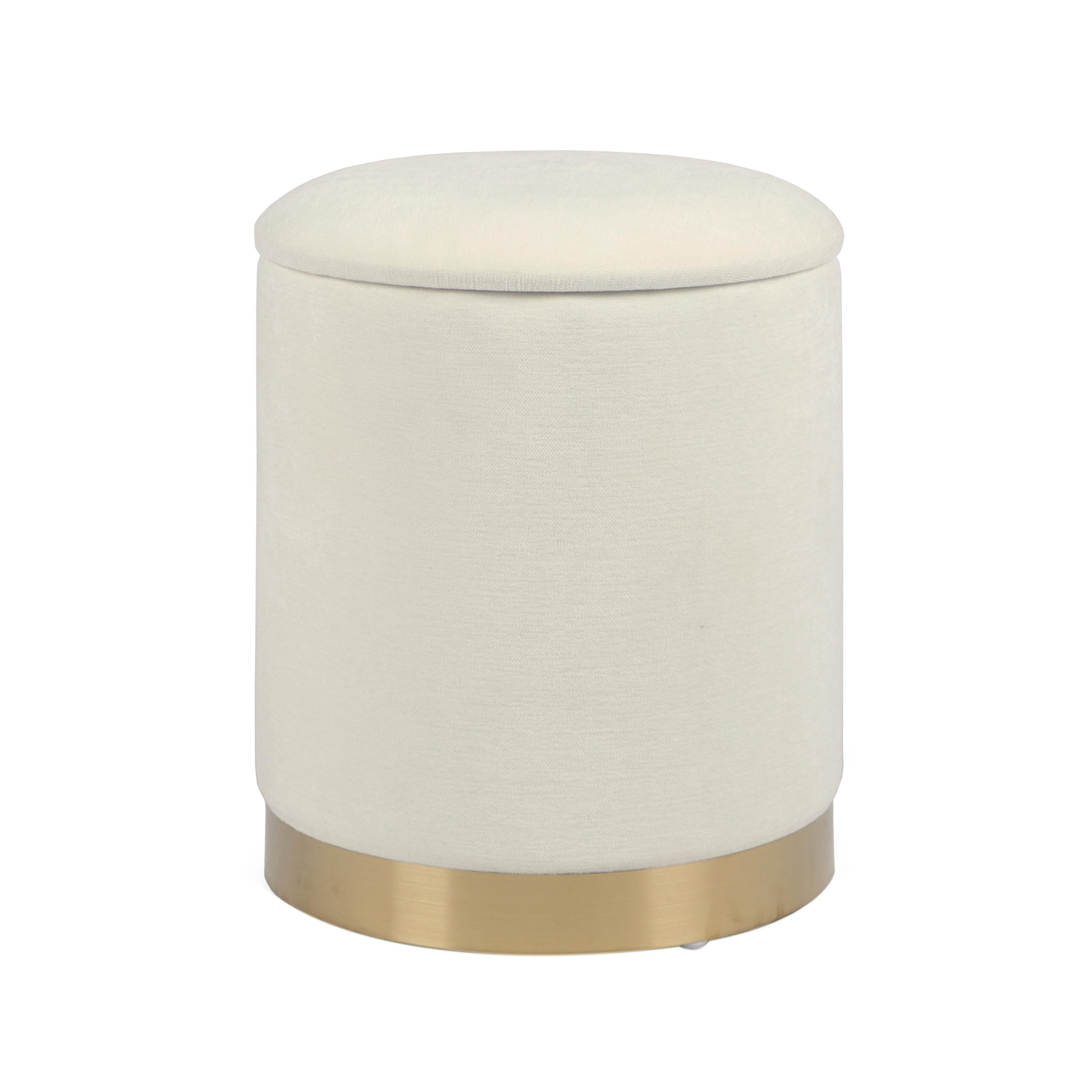 Zoe Cream Chenille Storage Ottoman