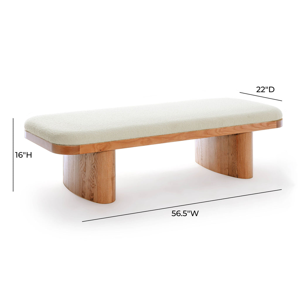 Ollie 56.5" White Performance Boucle Large Bench