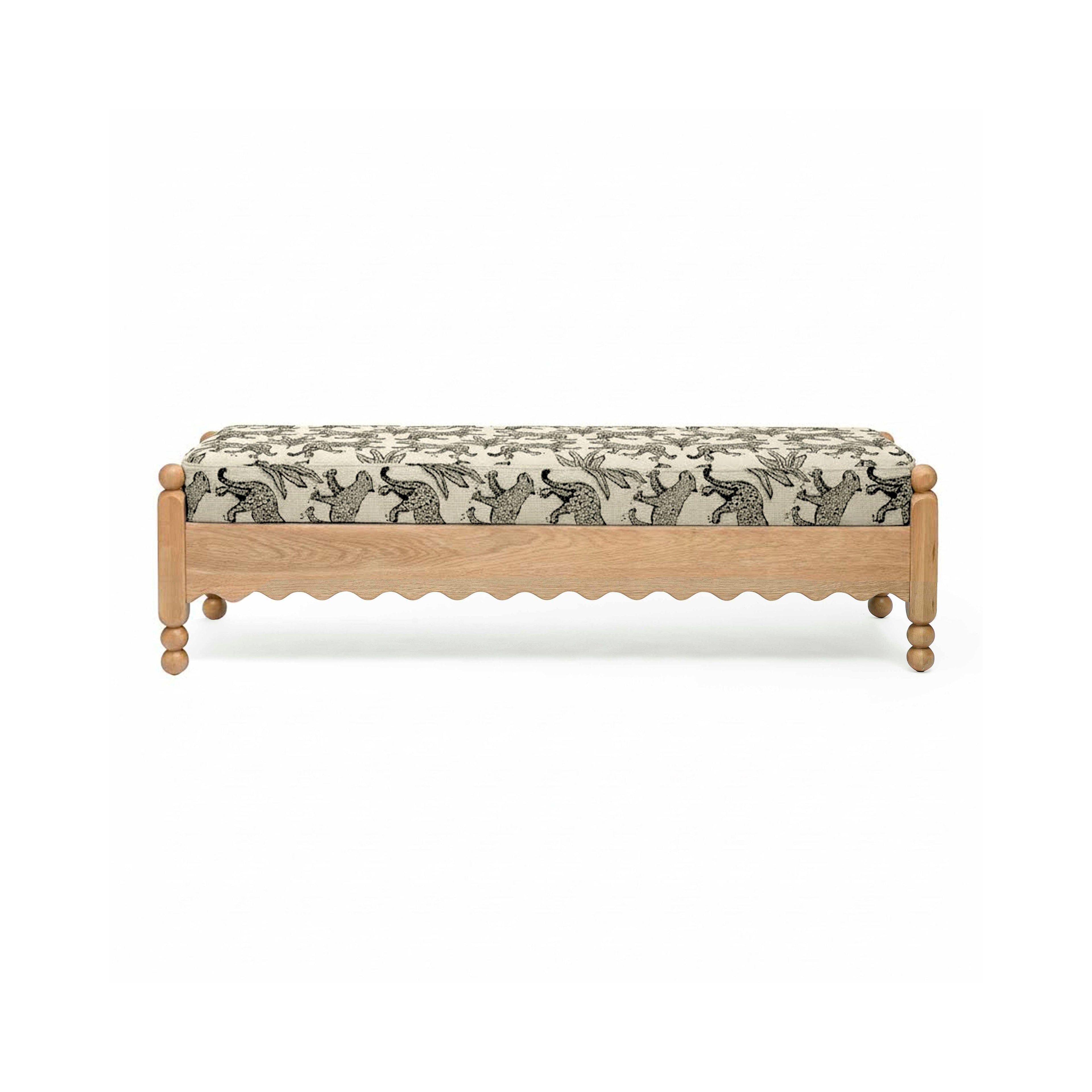Thelma 56" Leopard Performance Jacquard Fabric Bench