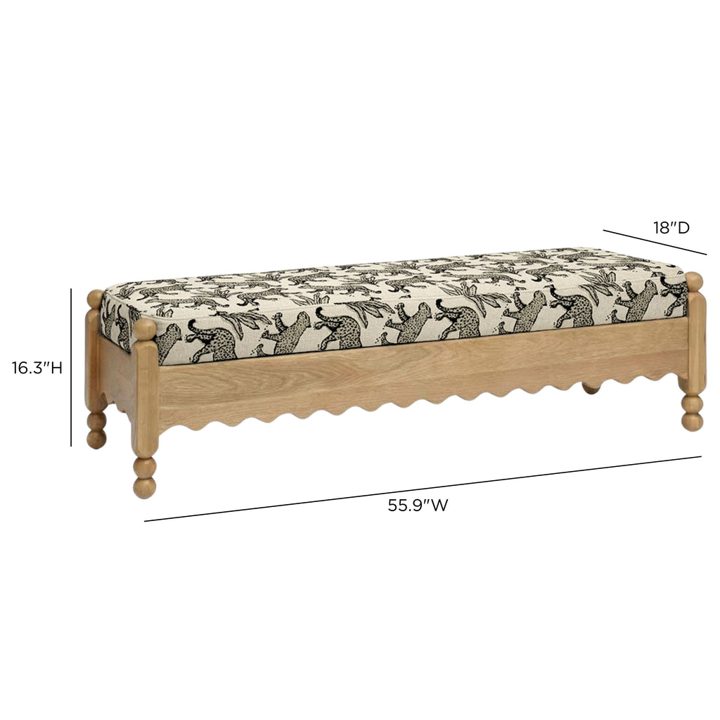 Thelma 56" Leopard Performance Jacquard Fabric Bench