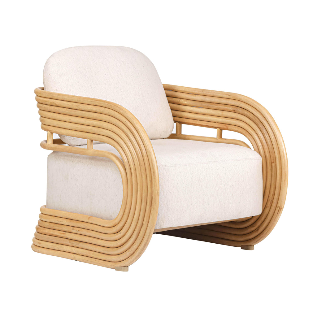 Lauretta Cream Performance Fabric and Natural Rattan Accent Chair