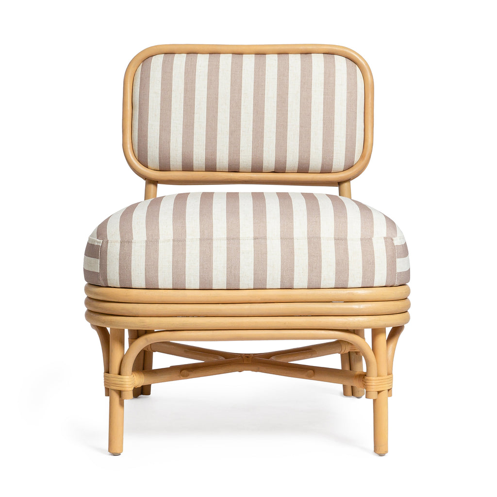 Dorine Striped Performance Linen &amp; Rattan Accent Chair