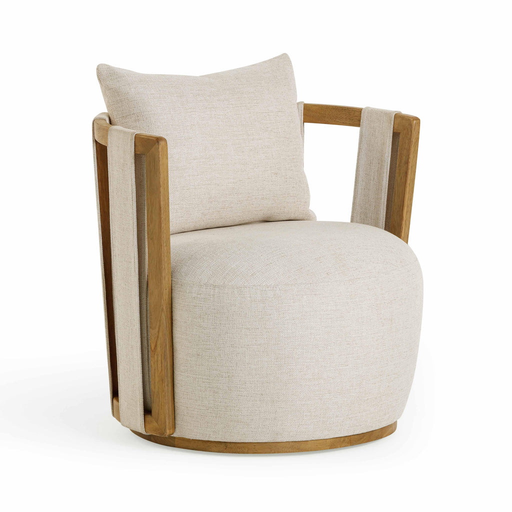 Paolo Textured Contract-Grade Weave Fabric Swivel Accent Chair — Cream null