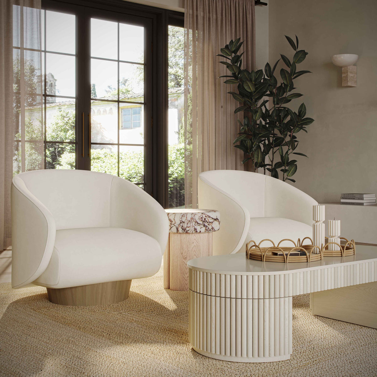 Presley Cream Performance Velvet Swivel Accent Chair