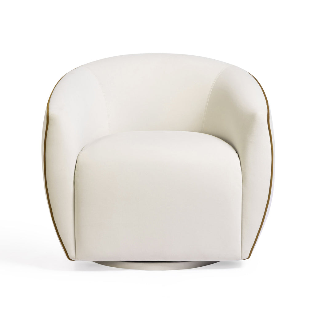 Jordan Contrast Piping Performance Velvet Swivel Accent Chair — Chocolate Brown,Cream null