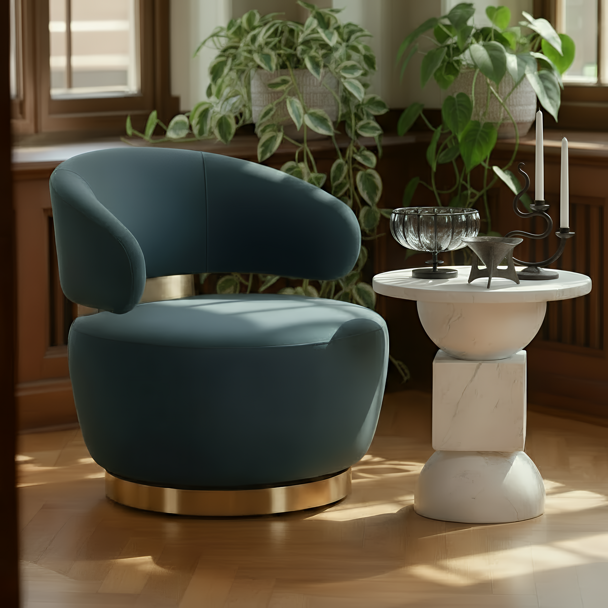 Austin Dark Teal Performance Velvet Swivel Accent Chair