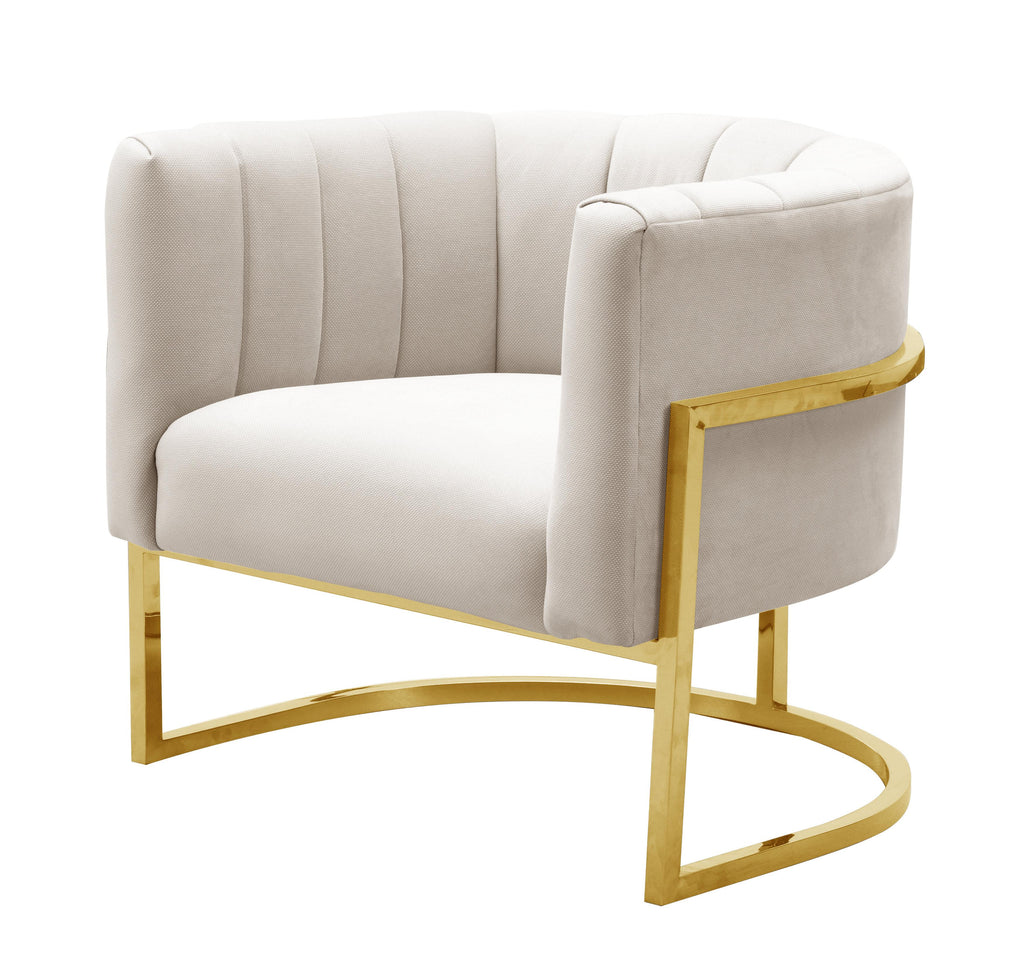 Magnolia Spotted Cream Performance Velvet Accent Chair
