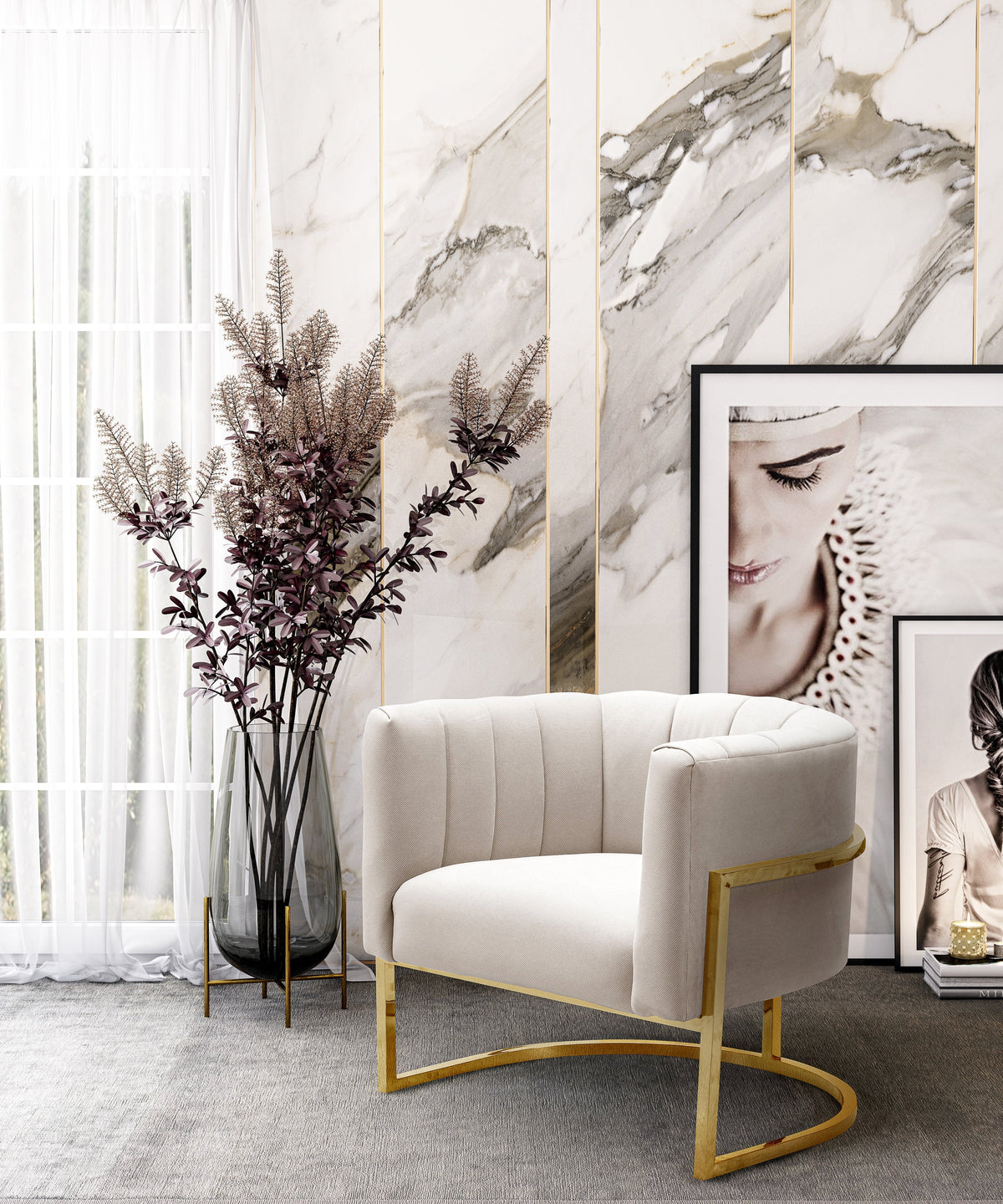Magnolia Spotted Cream Performance Velvet Accent Chair