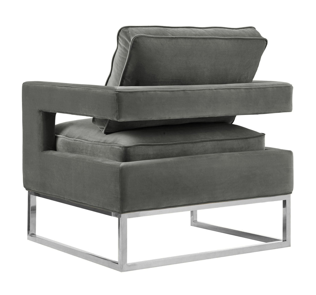 Avery Grey Performance Velvet Accent Chair with Silver Base