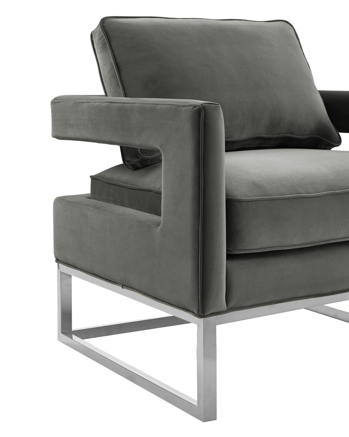 Avery Grey Performance Velvet Accent Chair with Silver Base