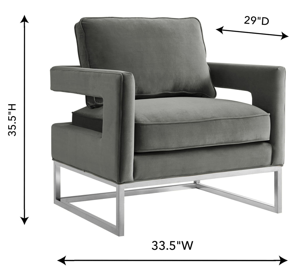 Avery Grey Performance Velvet Accent Chair with Silver Base