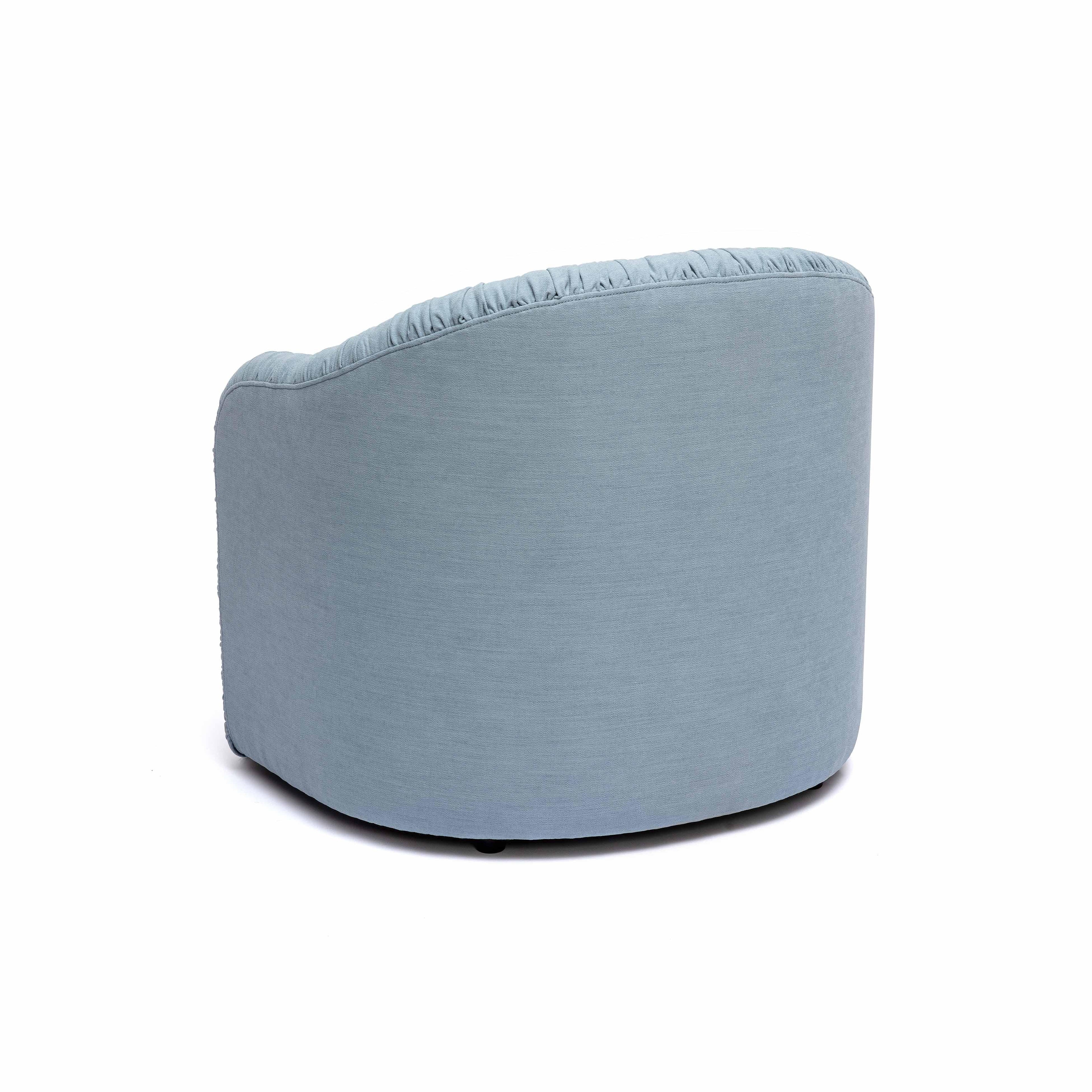 Pamela Faded Blue Upcycled Performance Fabric Tasseled Lounge Accent Chair