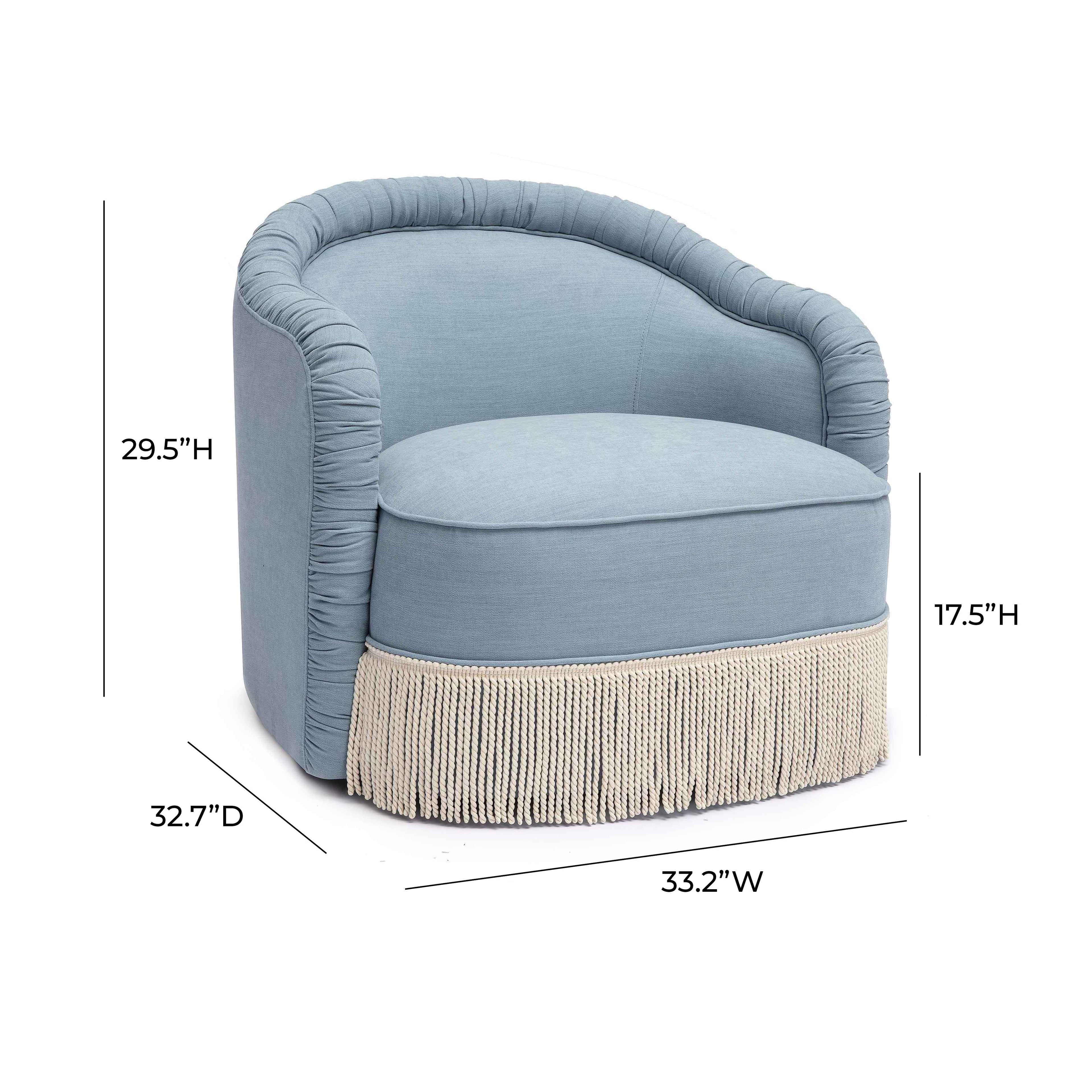 Pamela Faded Blue Upcycled Performance Fabric Tasseled Lounge Accent Chair