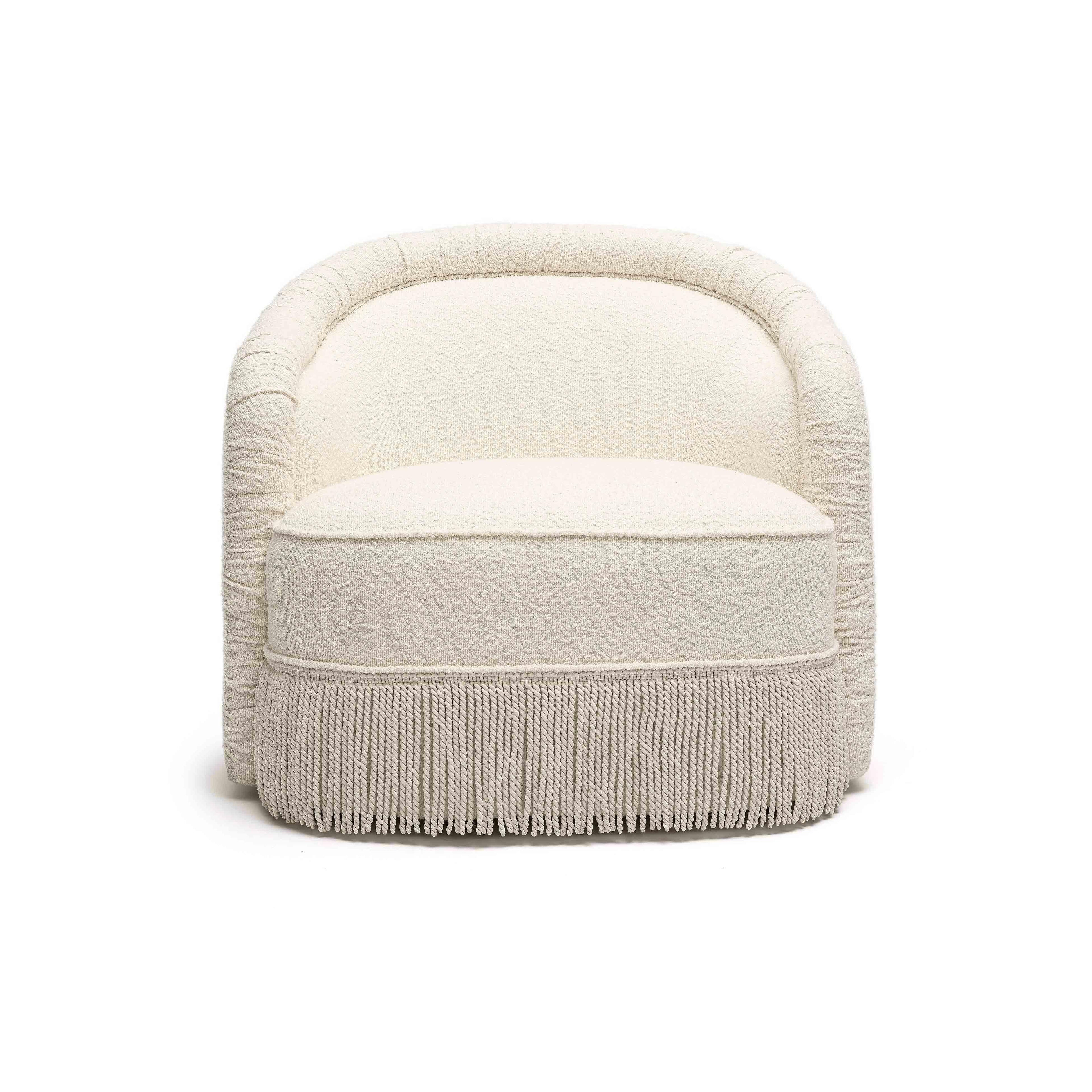 Pamela Cream Performance Boucle Tasseled Lounge Accent Chair