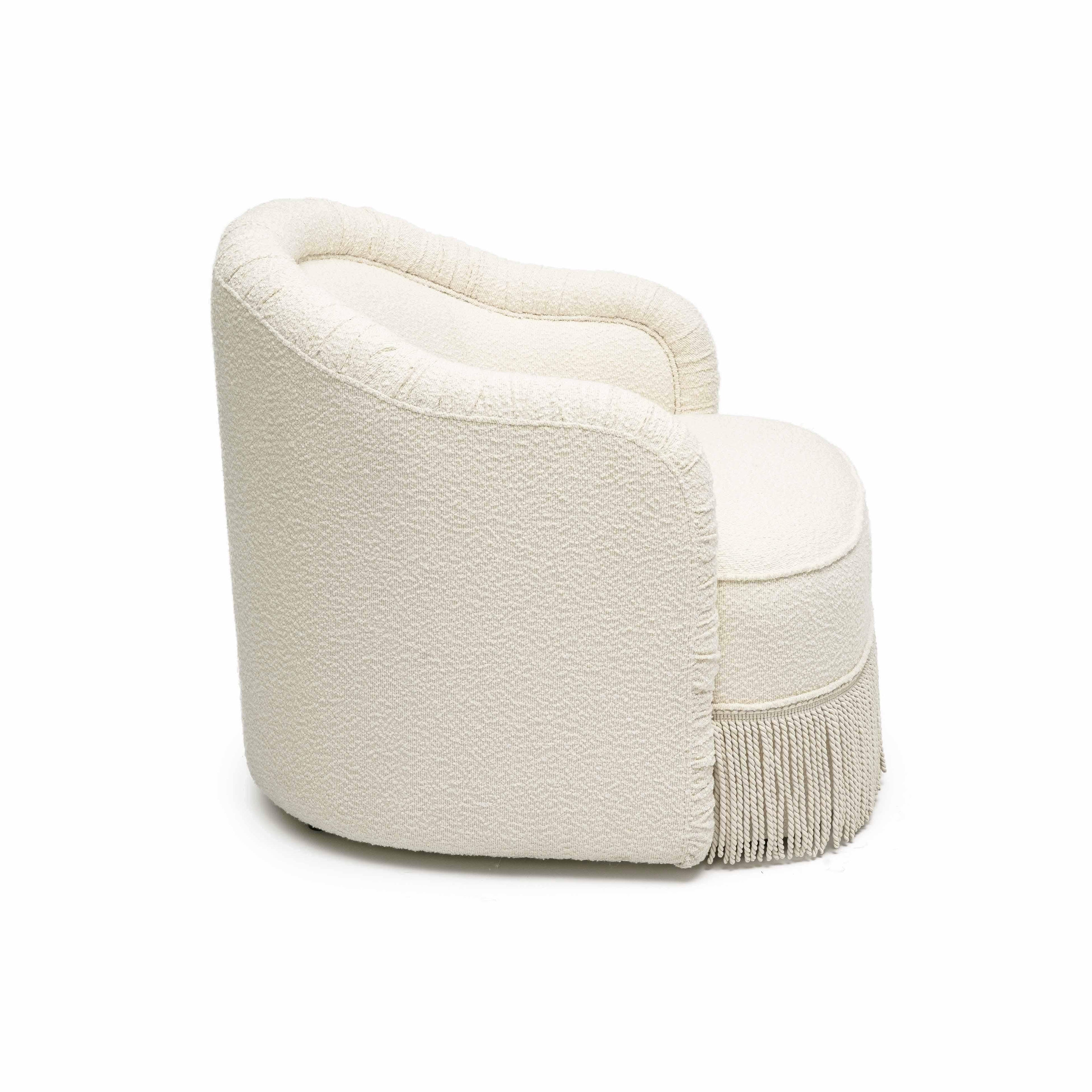 Pamela Cream Performance Boucle Tasseled Lounge Accent Chair