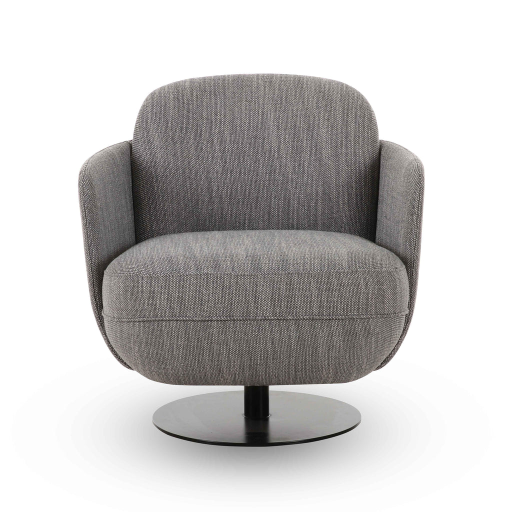 Solange Grey Textured Contract-Grade Weave Fabric Swivel Accent Chair