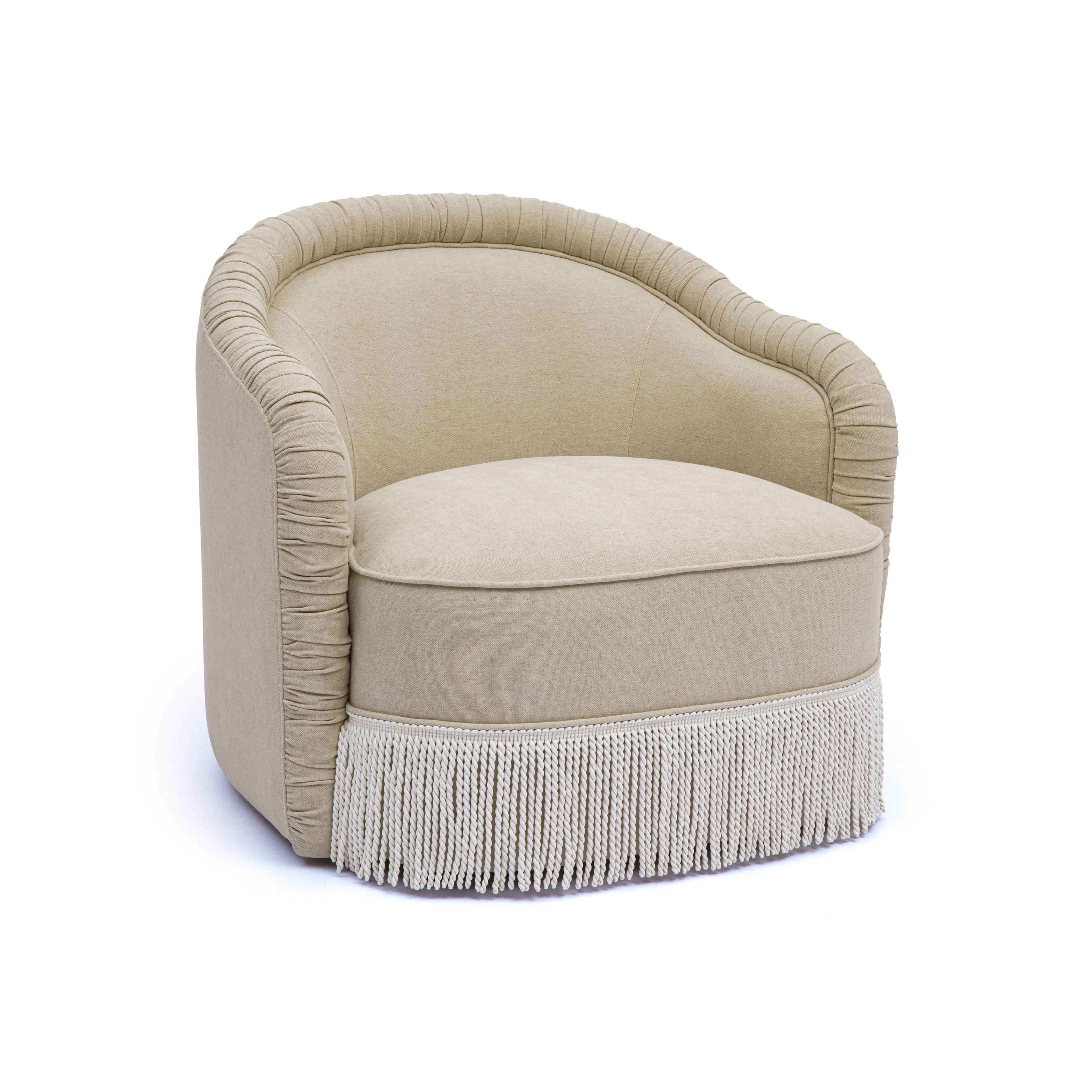 Pamela Tan Performance Chenille Tasseled Lounge Accent Chair