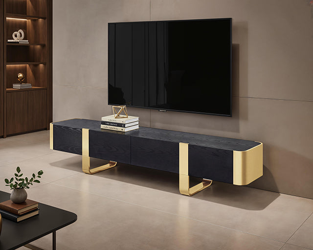 Leknes TV Stand Black with Gold Frame