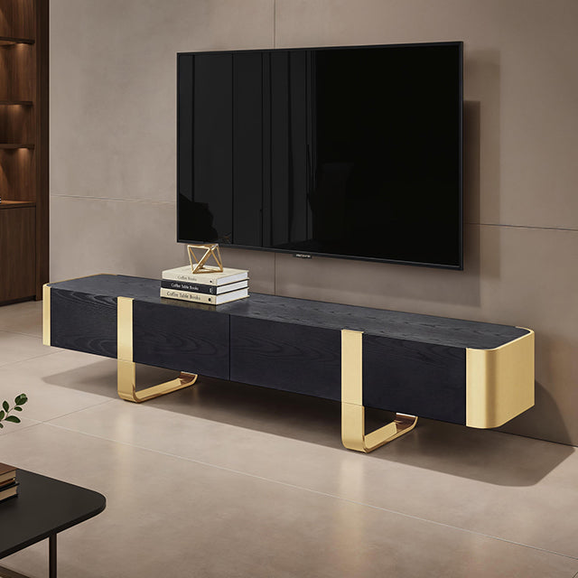 Leknes TV Stand Black with Gold Frame
