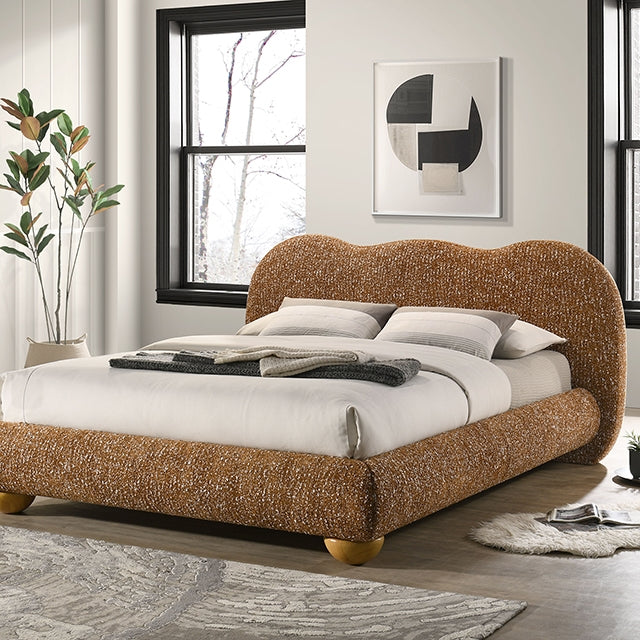 Finamore Upholstered Bed in Terracotta Brown