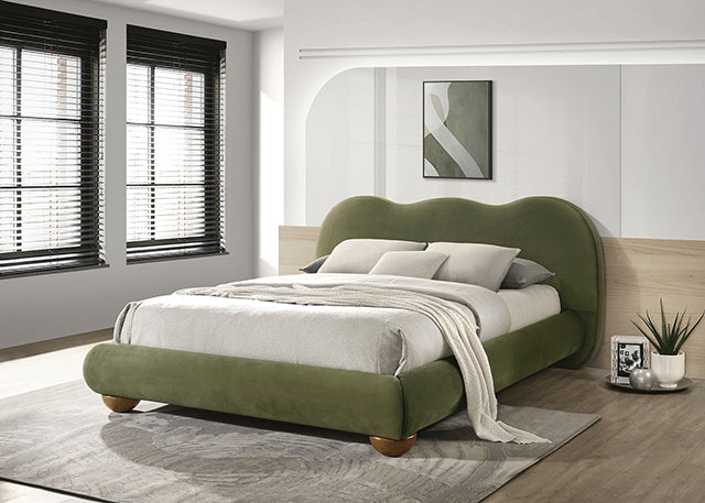 Finamore Upholstered Bed in Olive Green