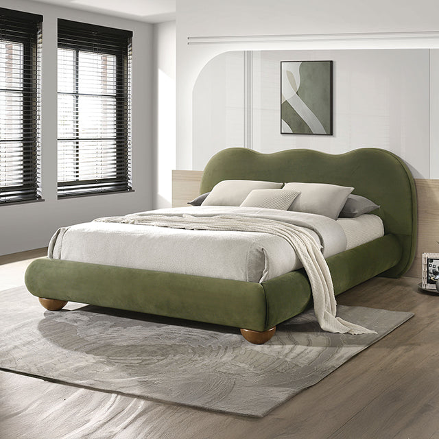 Finamore Upholstered Bed in Olive Green